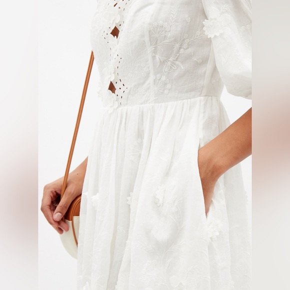 ZIMMERMANN Rosa White Embroidered Ramie Dress Zimmermann Size 0 - Picture 7 of 11